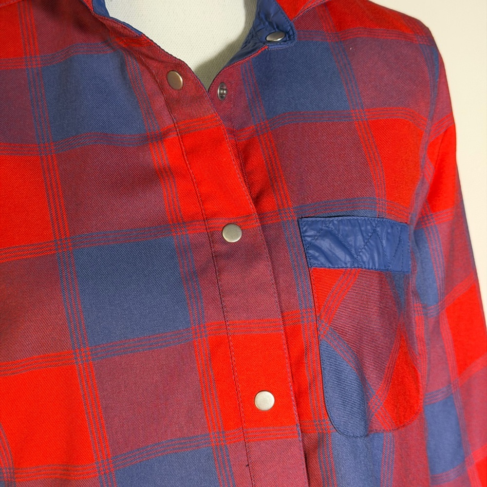 Red and Blue Plaid Reversible Quilted Shacket Snap Button-Up - Picture 14 of 16